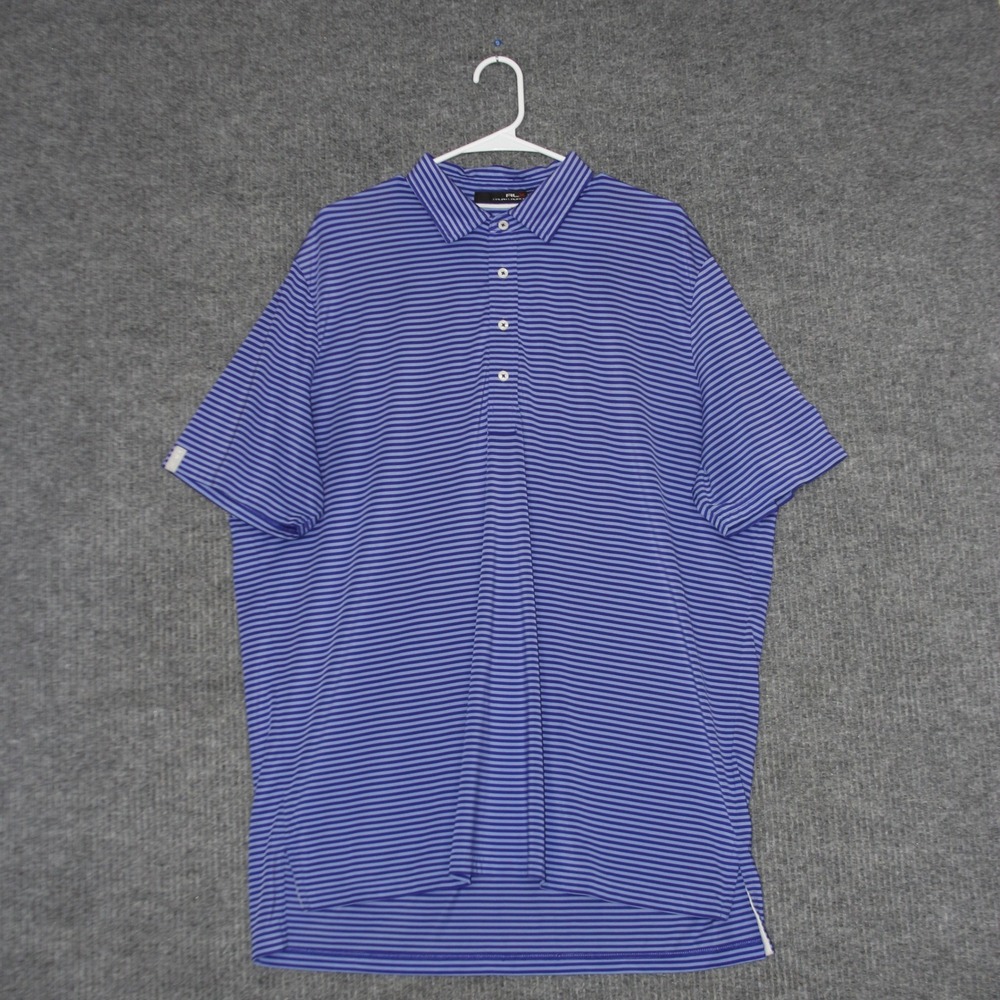 RLX Ralph Lauren Polo Shirt Mens XL Blue Striped Golf Dallas Athletic Club